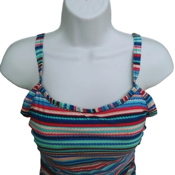Krista Swim/Bathing Suit Top Tankini, Multi Colored Stripes M - Picture 2 of 10